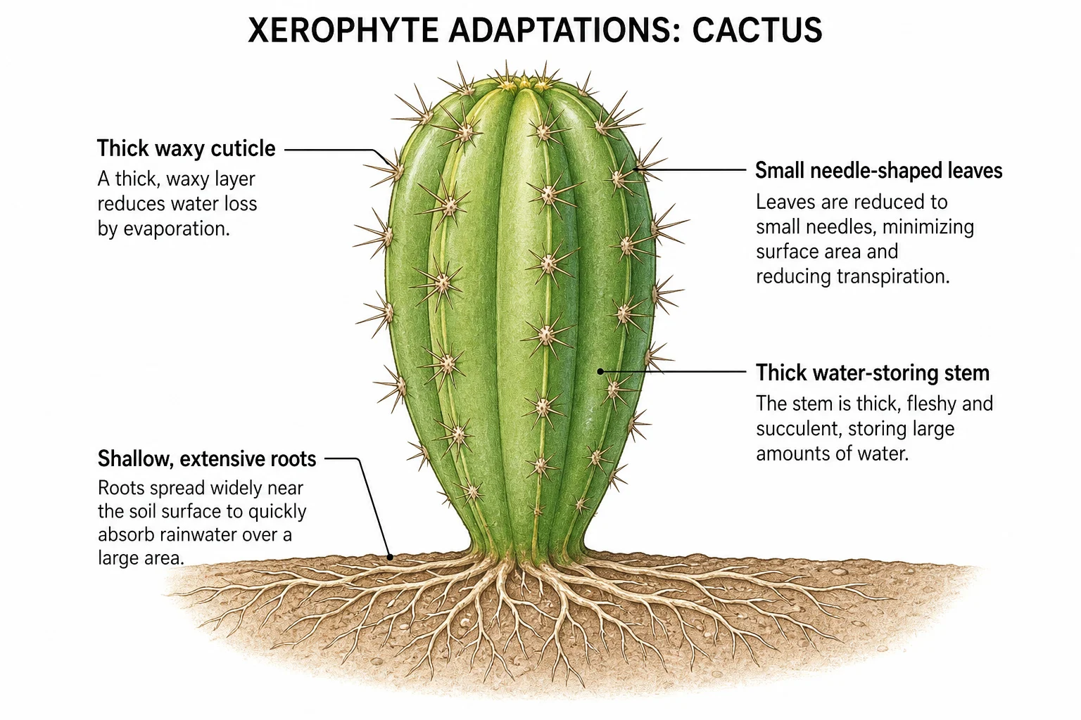 Cactus adaptations to dry conditions