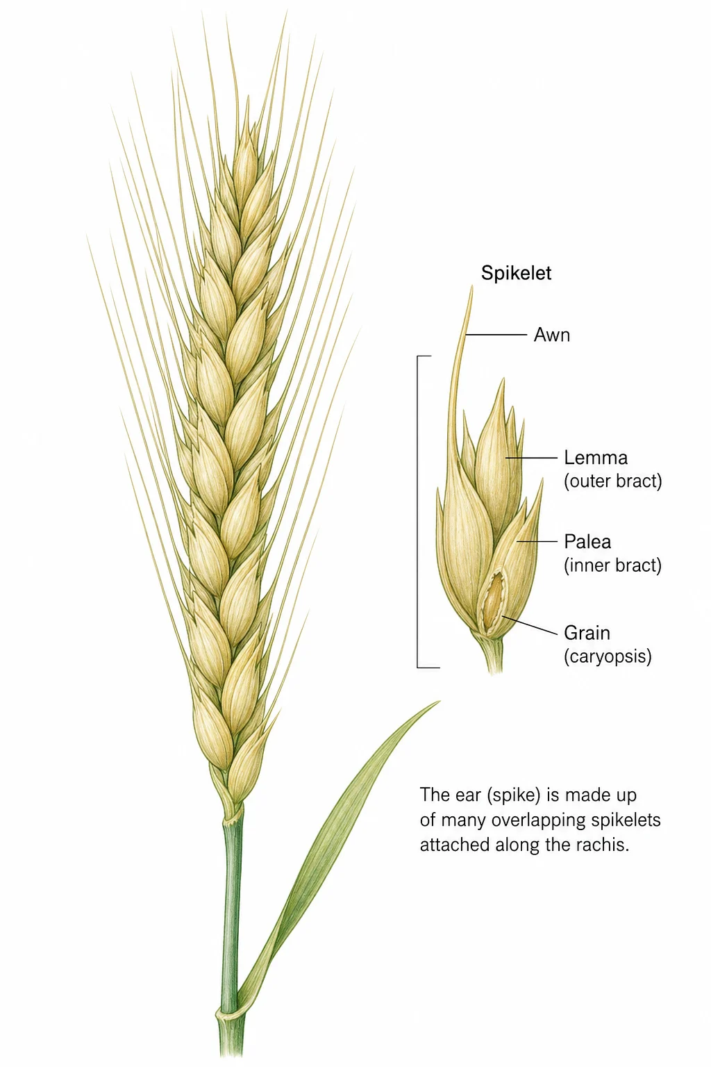 Wheat ear and flower structures in a wind-pollinated plant