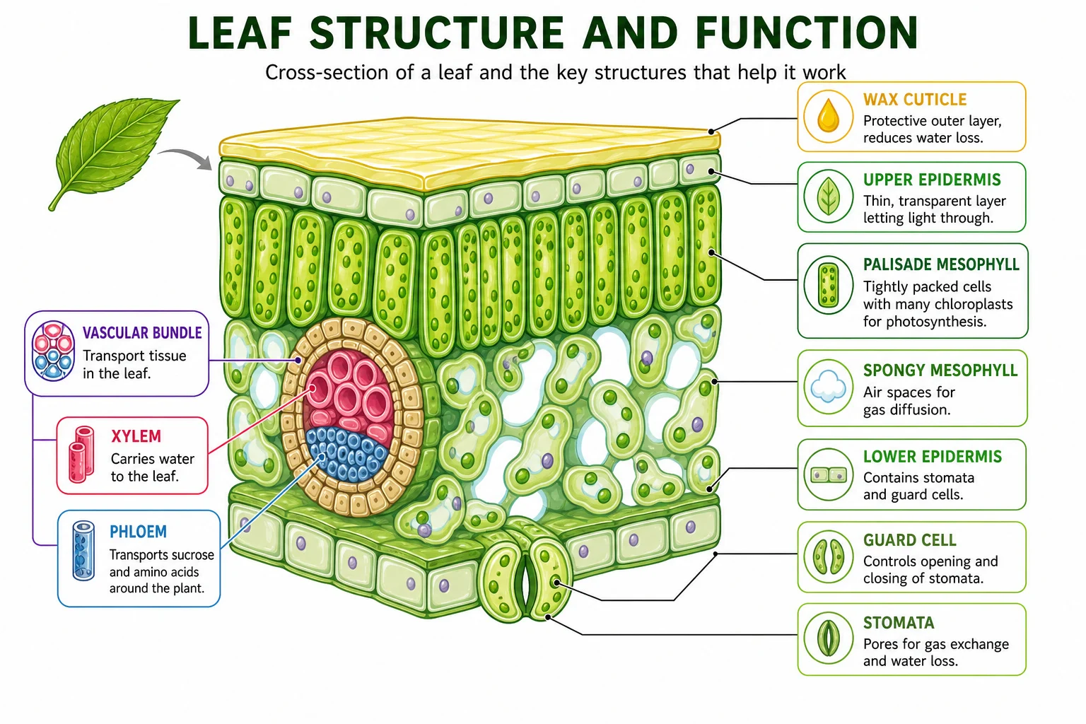 Leaf cross-section and adaptations for photosynthesis