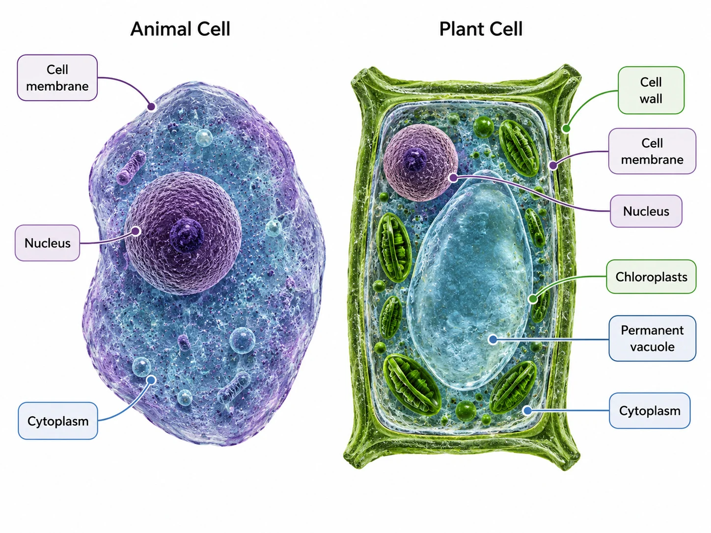 Structures of animal and plant cells compared