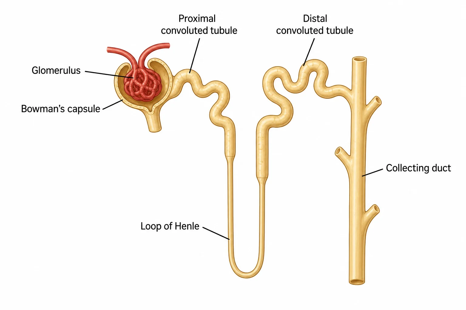 Structure and main regions of a nephron