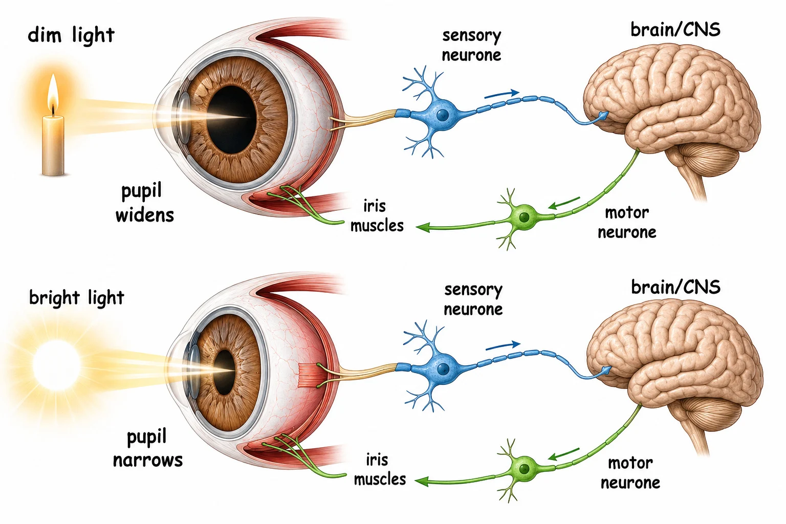 The pupil reflex in dim and bright light