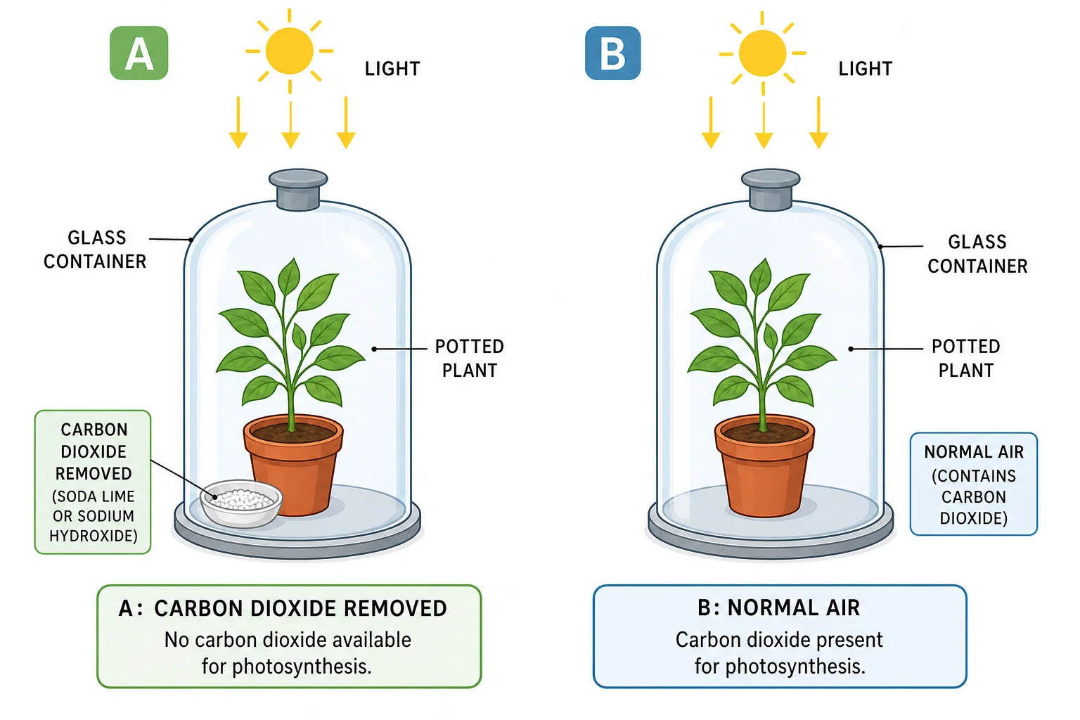 Controlled investigation of the need for carbon dioxide in photosynthesis