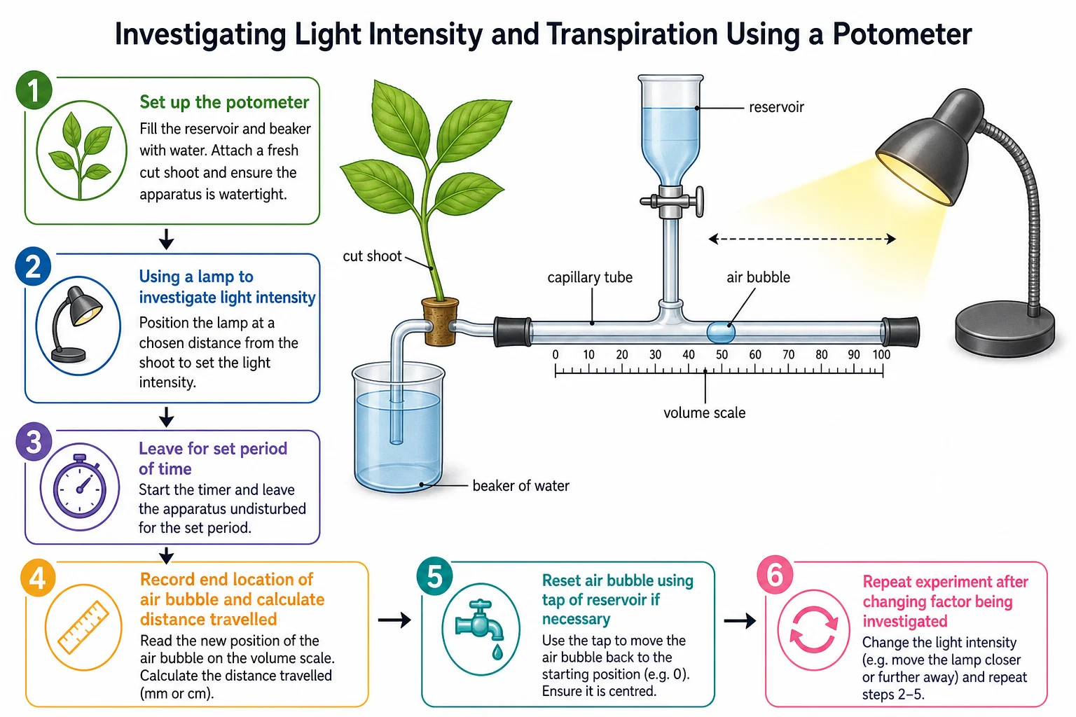 Potometer apparatus for measuring water uptake