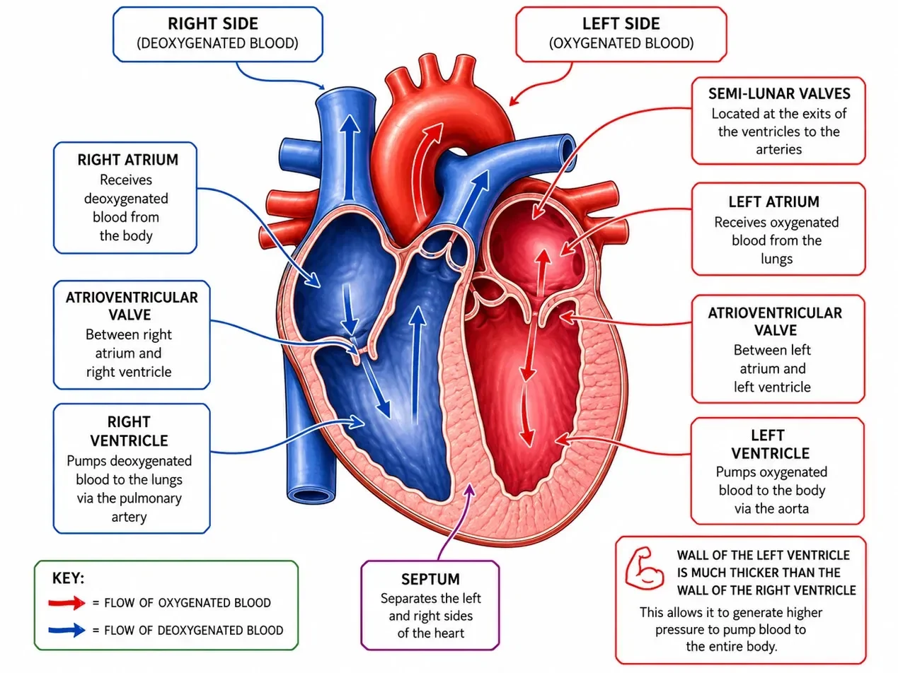 Chambers, valves and major vessels of the heart