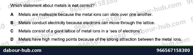 IGCSE Chemistry 2.7 Metallic bonding - Question 4
