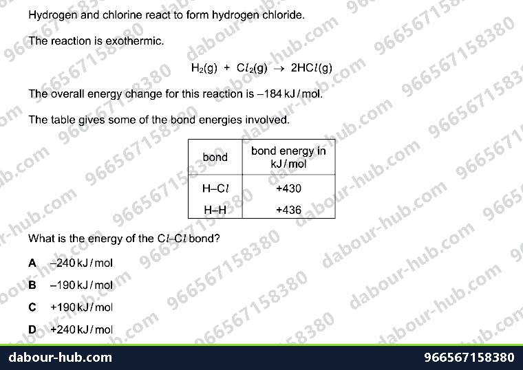 IGCSE Chemistry 5.3 Energy, bond energy and enthalpy change - Question 3