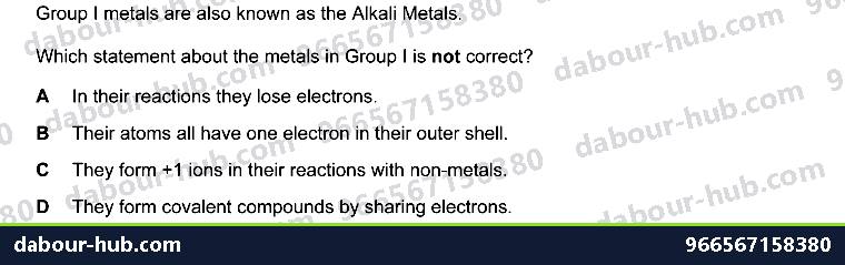 IGCSE Chemistry 8.2 GROUP I PROPERTIES - Question 10