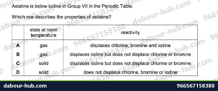IGCSE Chemistry 8.3 GROUP VII PROPERTIES - Question 10