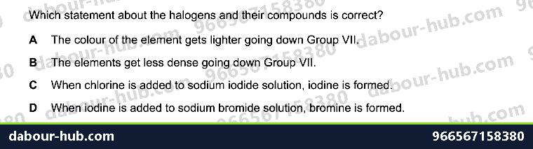 IGCSE Chemistry 8.3 GROUP VII PROPERTIES - Question 6