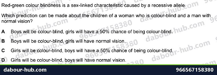 IGCSE Biology 17.5.2 Sex Linked And Colour Blindess - Question 3