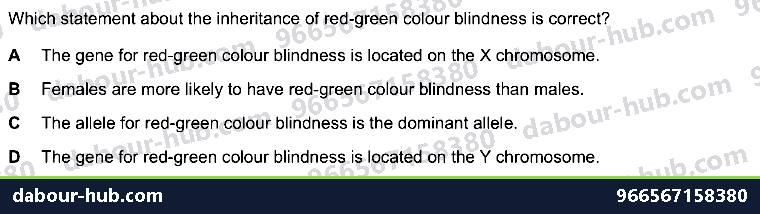 IGCSE Biology 17.5.2 Sex Linked And Colour Blindess - Question 5