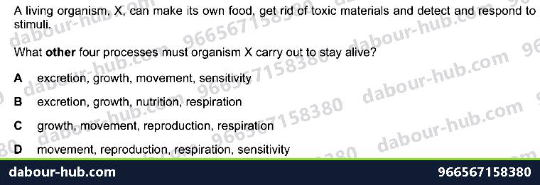 IGCSE Biology 1.1 Characterisation - Question 7