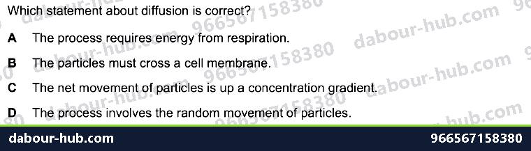 IGCSE Biology 3.1 Diffusion - Question 14