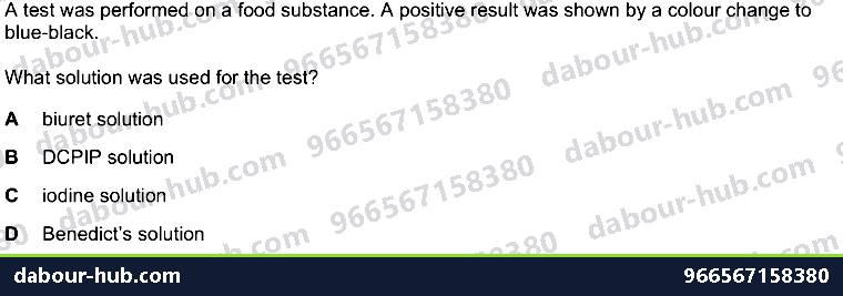 IGCSE Biology 4.3 Food Test - Question 9