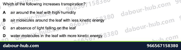 IGCSE Biology 8.3 Transpiration - Question 8