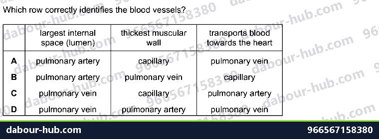 IGCSE Biology 9.3 Blood Vessels - Question 11