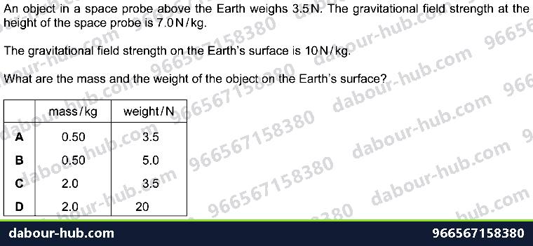 IGCSE Physics 1.3 MASS AND WEIGHT - Question 7