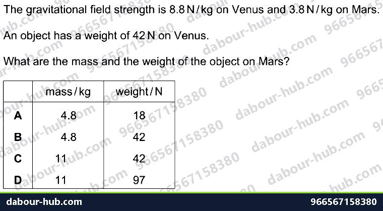 IGCSE Physics 1.3 MASS AND WEIGHT - Question 9