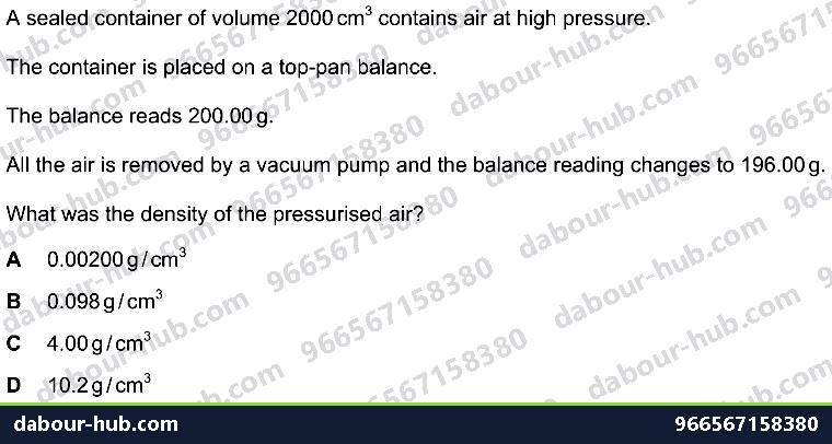 IGCSE Physics 1.4 DENSITY - Question 4