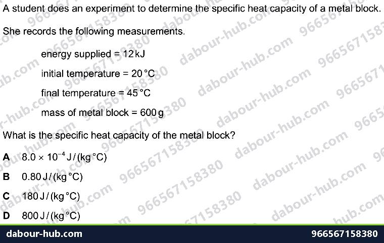 IGCSE Physics 2.2.2 SPECIFIC HEAT CAPACITY - Question 10