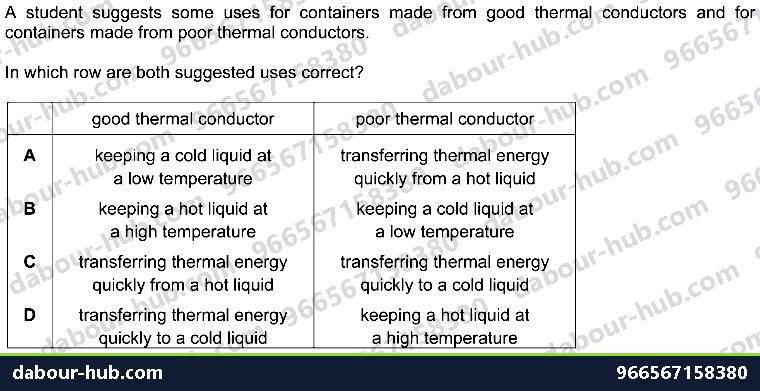 IGCSE Physics 2.3.1 CONDUCTION - Question 8