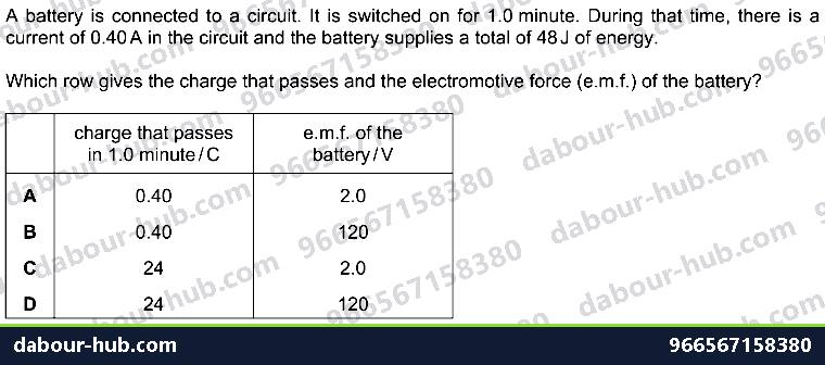 IGCSE Physics 4.2.3 ELECTROMOTIVE FORCE AND POTENTIAL DIFFERENCE - Question 3