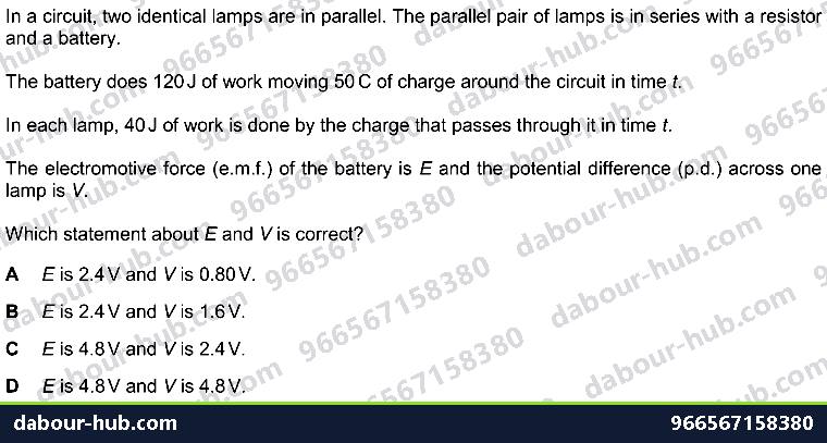 IGCSE Physics 4.2.3 ELECTROMOTIVE FORCE AND POTENTIAL DIFFERENCE - Question 5