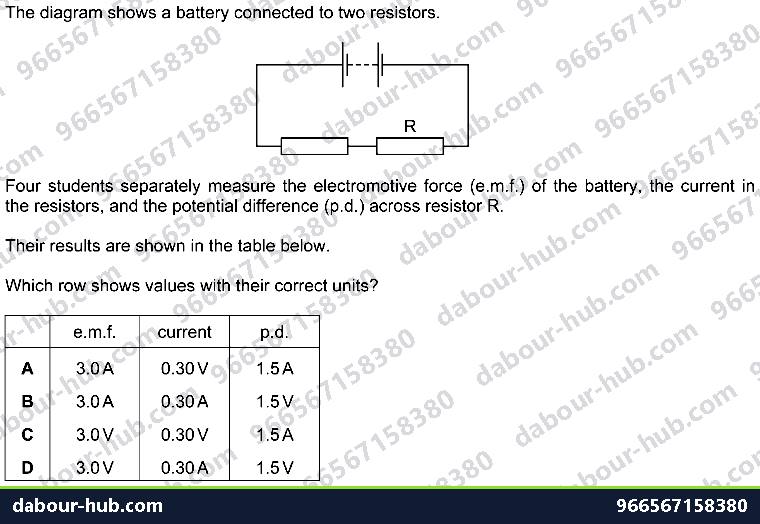 IGCSE Physics 4.2.3 ELECTROMOTIVE FORCE AND POTENTIAL DIFFERENCE - Question 9