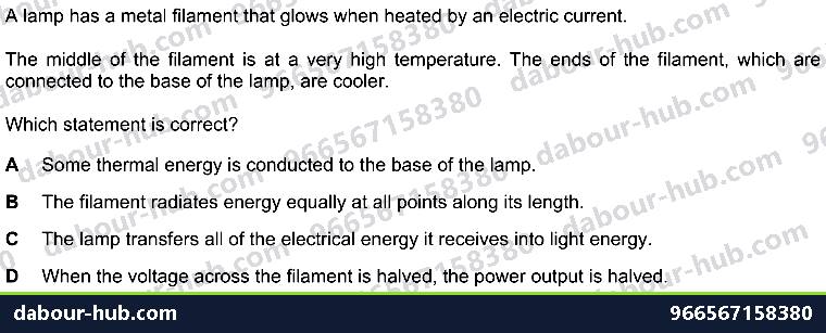 IGCSE Physics 4.2.5 ELECTRICAL ENERGY AND ELECTRICAL POWER - Question 9