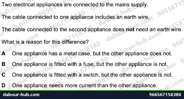 IGCSE Physics 4.4 ELECTRICAL SAFETY - Question 10