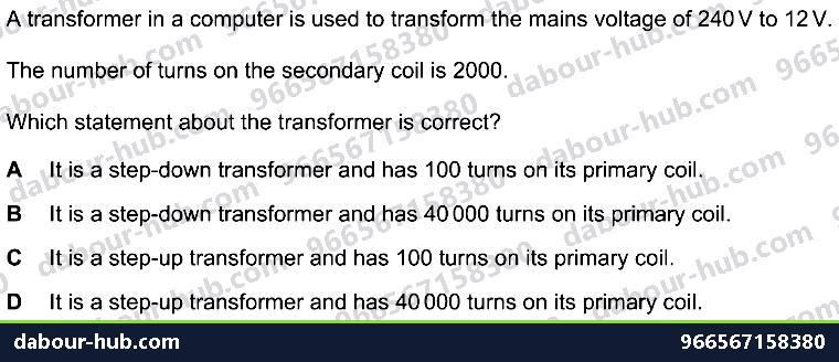IGCSE Physics 4.5.6 THE TRANSFORMER - Question 5