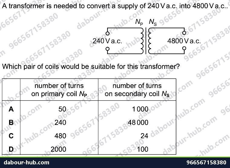 IGCSE Physics 4.5.6 THE TRANSFORMER - Question 9
