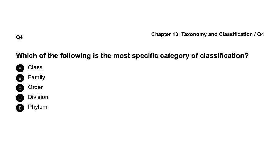 Which of the following is the most specific category of classification?