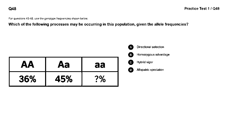 Which process may be occurring in this population, given the allele frequencies? (see the figure)